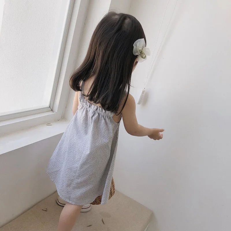 Новое Детское платье-майка на бретельках 2018 платье в клетку для девочек