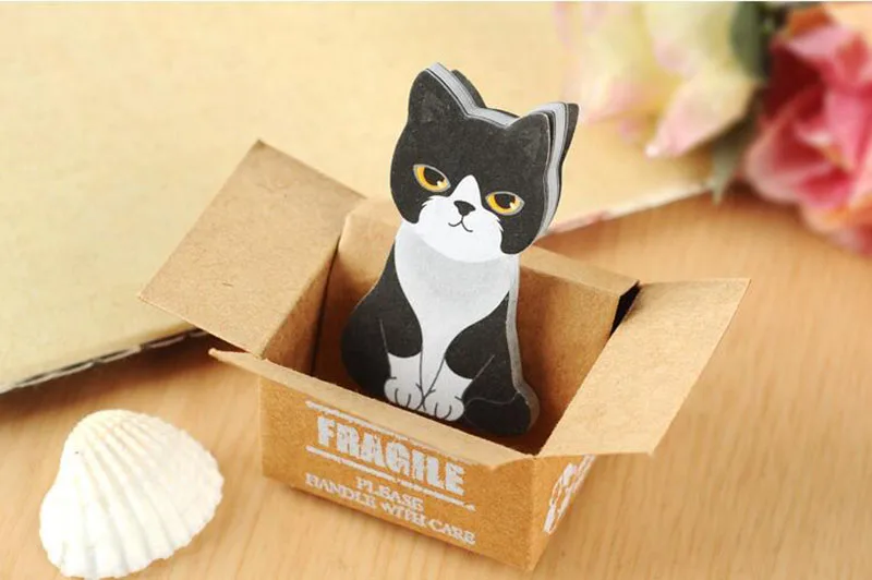 Black kitten Детские канцтовары картонной коробке Cat удобства наклейки Kawaii сообщение Примечание может порваться N наклейки канцелярские принадлежности 4 шт - Цвет: Black kitten
