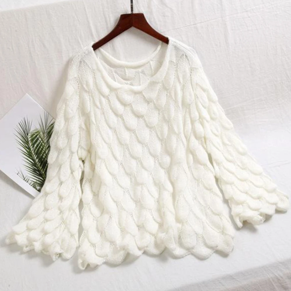 Women's Fashion Sexy Slash Neck Off Shoulder Flare Sleeve Sweaters 2019 New Feather Shape Casual Loose Knit Pullovers | Женская