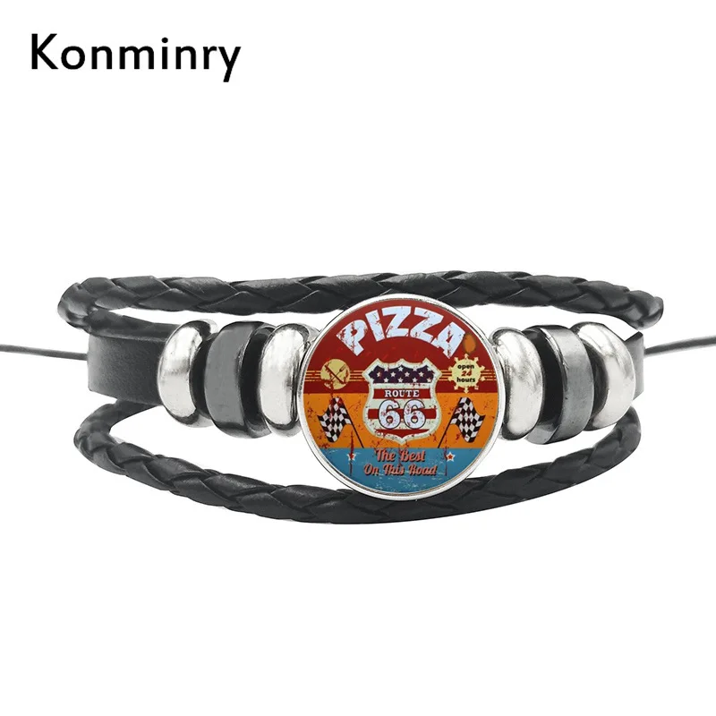 14 Винтажный Браслет Konminry с символами США 66, дизайн американского флага, стеклянный кабошон, кожаный браслет ручной работы - Окраска металла: 14
