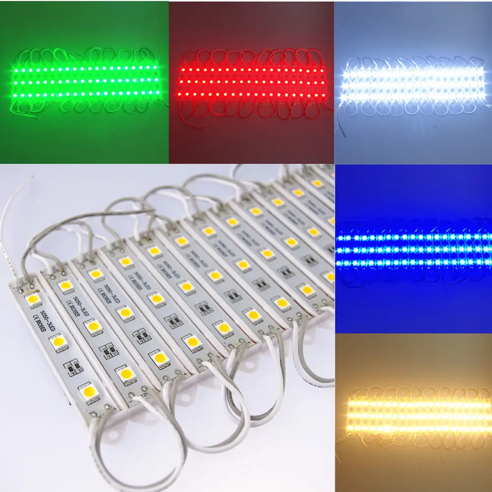 

DHL 1000pcs/Lot DC12V SMD 5050 3 LED Modules Green/Red/Blue/RGB/White/Warm White IP65 Waterproof