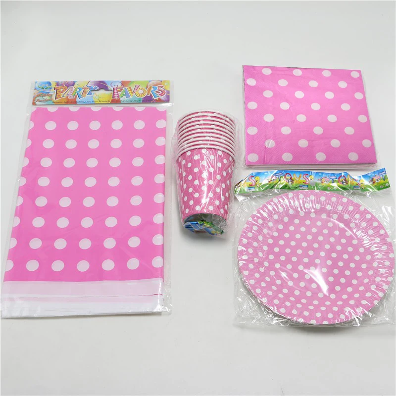 41pc \ много Baby Shower Бумага чашки Дети сувениры пластин розовый горошек салфетки