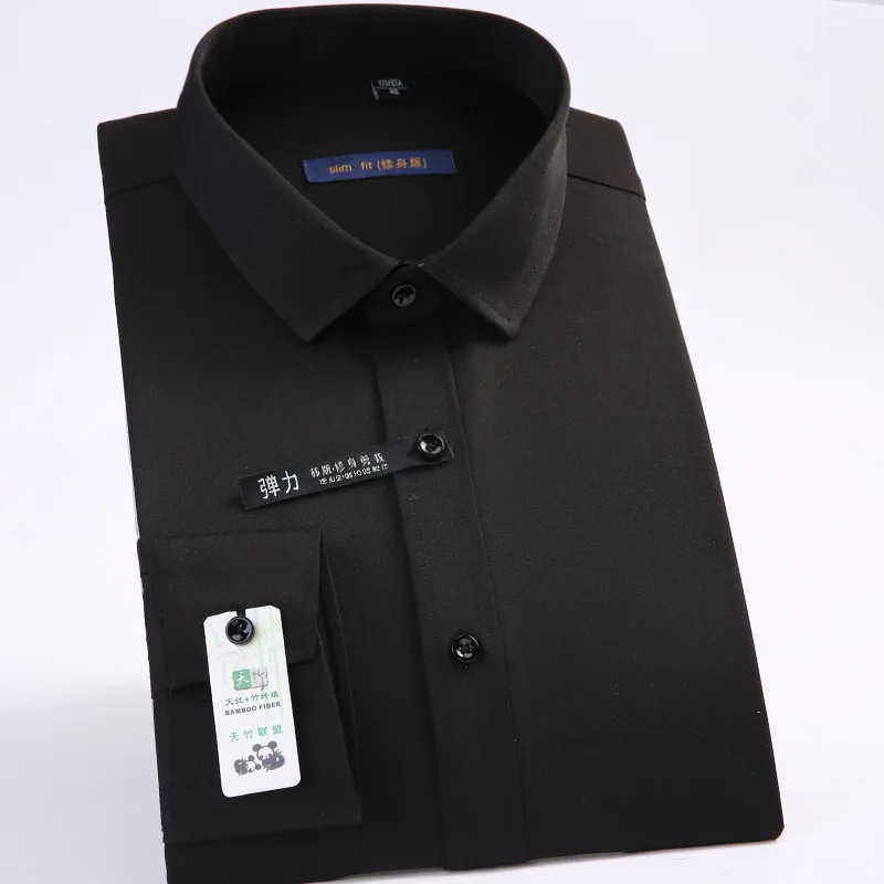 Новинка весны 2019 однотонная мужская приталенная рубашка с длинными рукавами