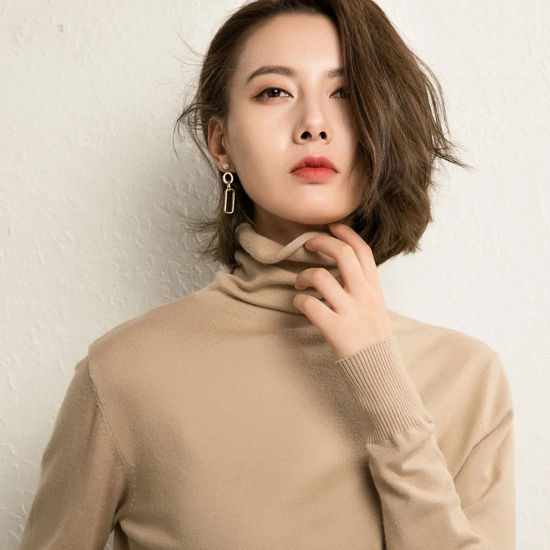 

JECH Winter Warm Turtleneck Women Knitted Casual Sweaters 2018 Casual Fashion Long Sleeve Women Solid Sweaters Female Jumpers
