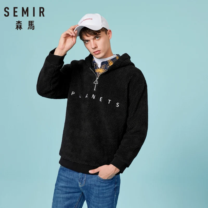 SEMIR Мужская толстовка из флиса с принтом капюшоном на молнии 100% хлопковой