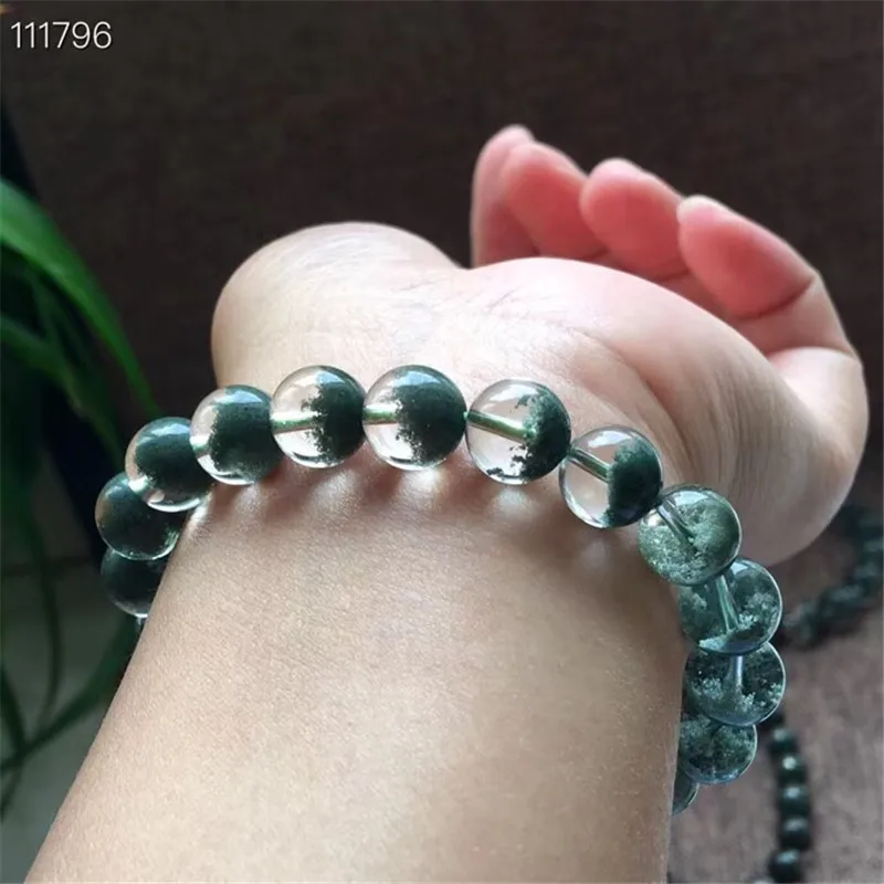 

Fine Jewelry 9.4mm Natural Green Phantom Quartz Bracelet Women and Men Round Beads Crystal Stretch Bracelet AAAAA Certificate