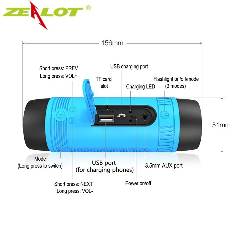 Оригинальный Новый Zealot S1 Bluetooth динамик портативный сабвуфер внешний аккумулятор