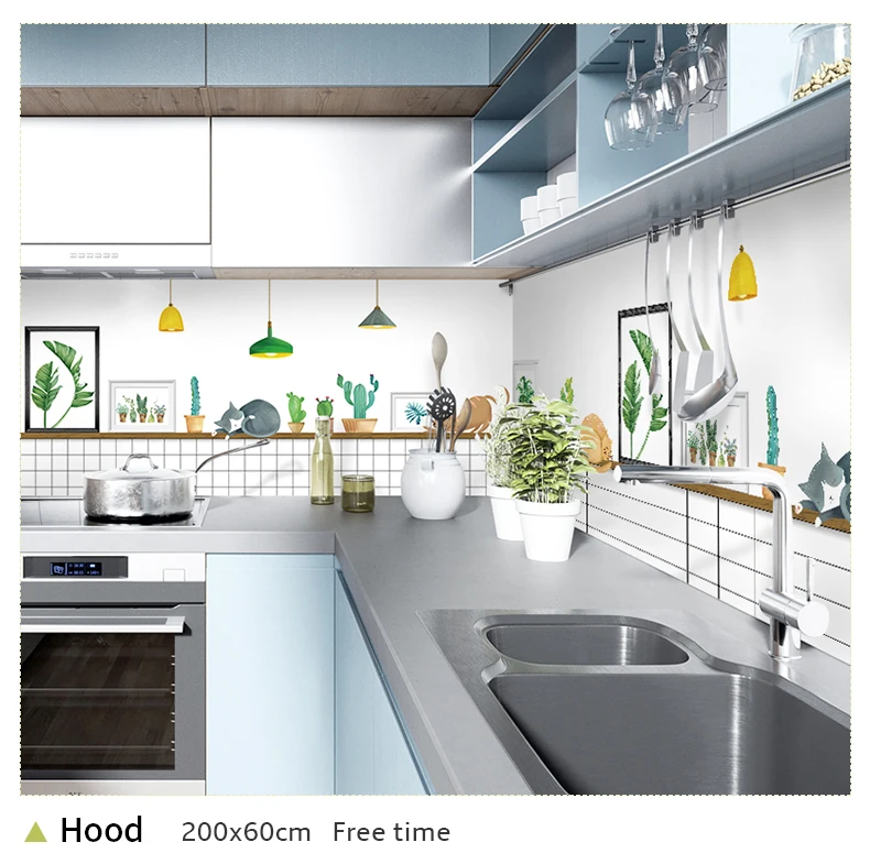 60*200cm Kitchen oil-proof wall stickers cooker high temperature waterproof tile cabinet range hood refurbished wallpaper