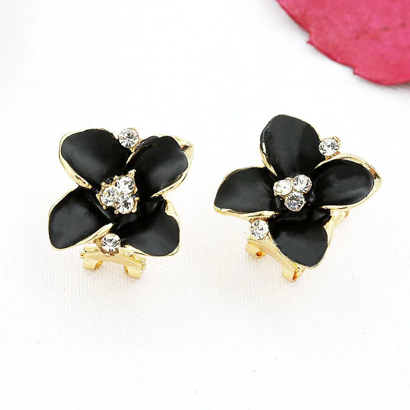 SexeMara Blue Black Pink Flower Stud Earrings Ladies Elegant Gold Rhinestone Pierced Brinco Women Jewelry Gift | Украшения и