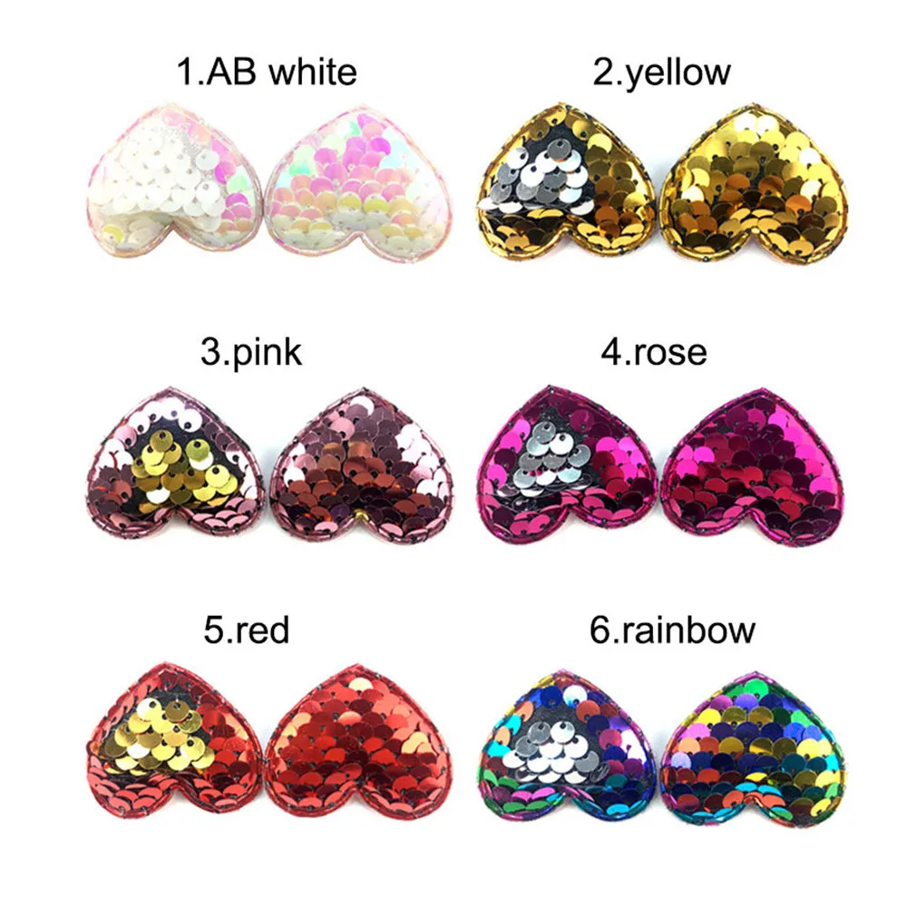 

Wholesale 100pcs/lot 4CM Reversible Sequin Hair Heart Sewing Applique DIY Hair Accessories 6 Colors U pick