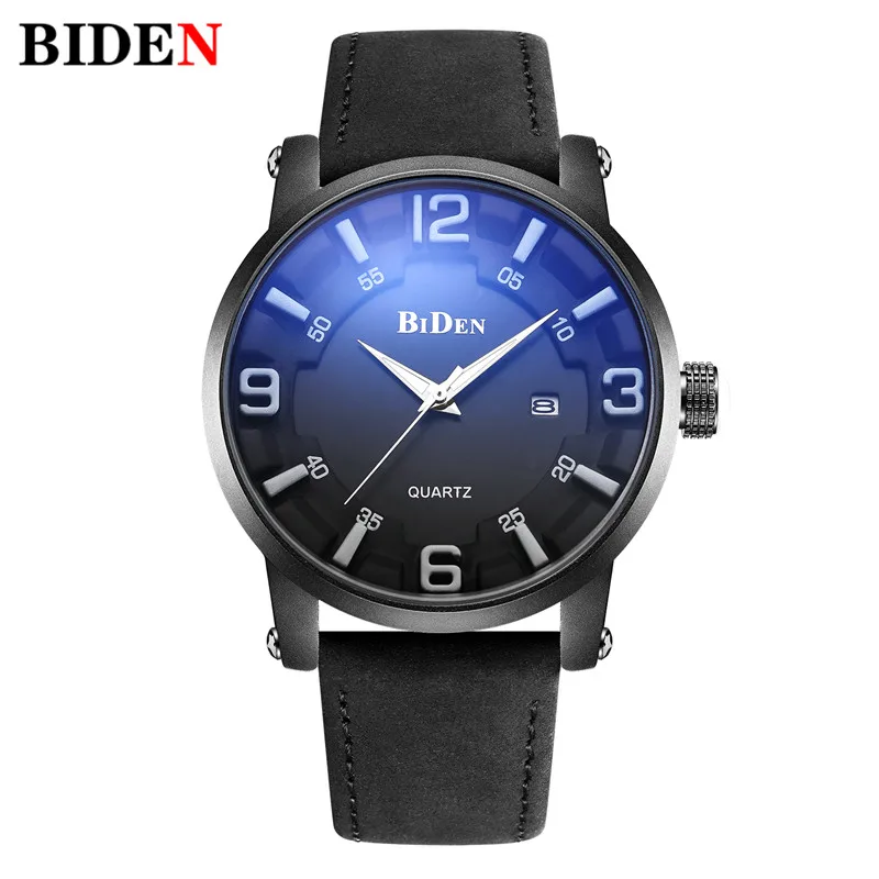Роскошные мужские часы Топ бренд Biden Хронограф Дата спортивные наручные кожаный