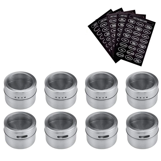 8 pcs LMETJMA баночка для специй на магните набор с наклейками нержавеющая сталь банки для специй контейнер для хранения специй перец приправа спреи инструменты - Цвет: 8 pcs