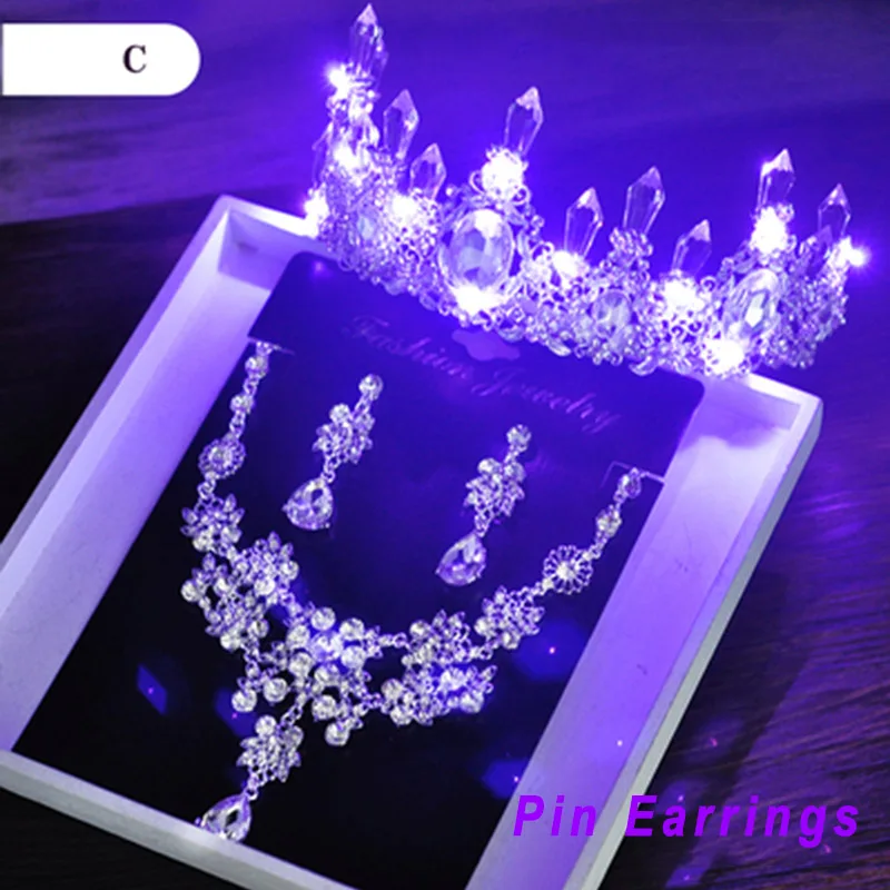 C Purple Light Pin Свадебные Ювелирные наборы корона ожерелье серьги серебро Диадема из хрусталя и жемчуга день рождения Аксессуары для волос невесты Женщины - Окраска металла: C Purple Light Pin