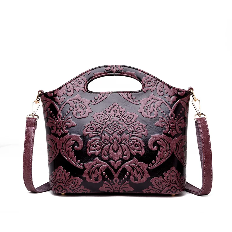 Rodful ретро цветочные сумка тисненая кожа для женщин Винтаж crossbody сумка Роскошные tote высокое качество - Цвет: purple