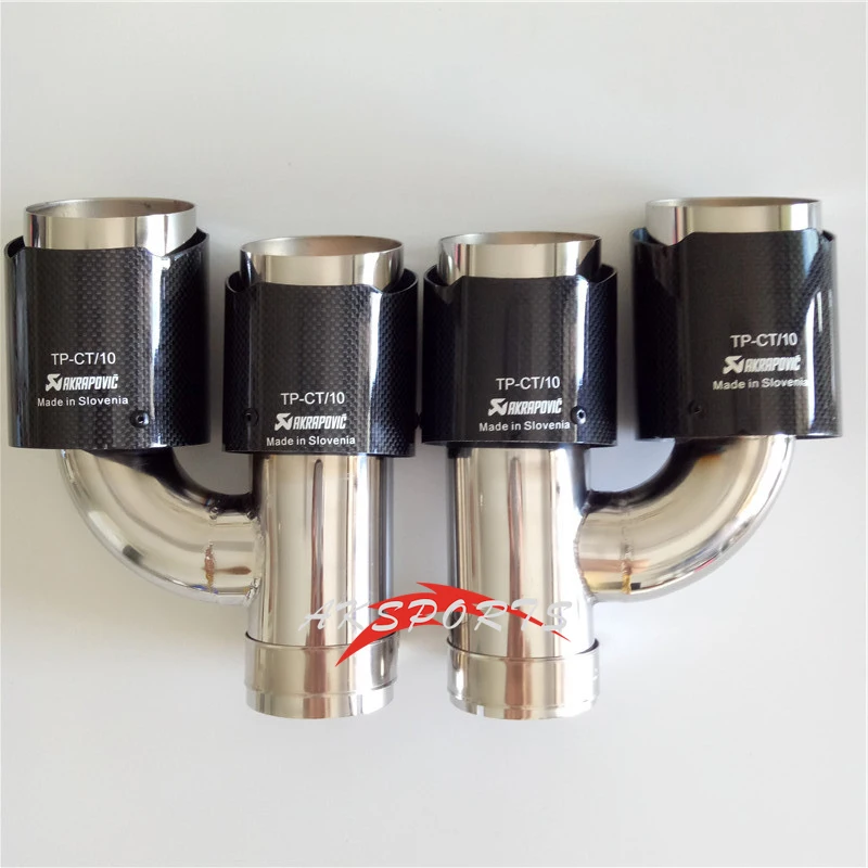 2 шт. H стиль Универсальный двойной AKRAPOVIC Глянцевая углеродное волокно выхлопной наконечник из нержавеющей стали модифицированный выхлопной наконечник