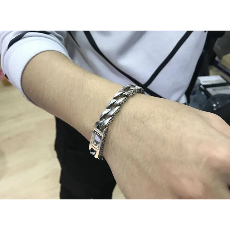 Браслеты 100% Настоящее 925 пробы серебро простой мужской браслет дружбы ручной