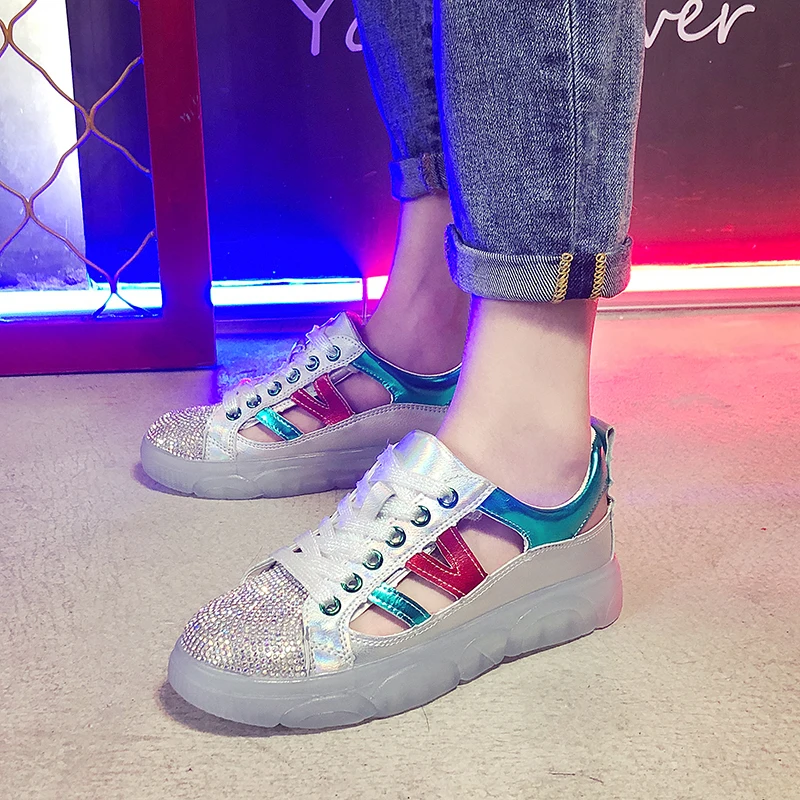 Rimocy/женские кроссовки с лазерными стразами летние дышащие женские туфли на