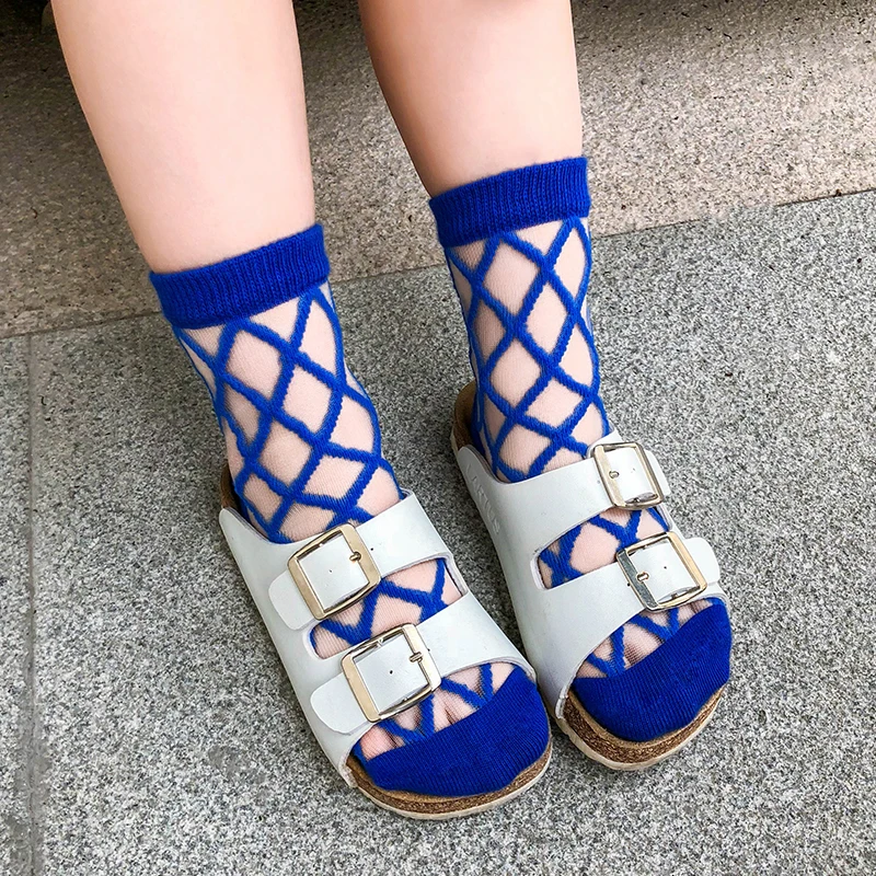 Носки детские с кристаллами хлопковые мягкие дышащие тонкие модные в клетку