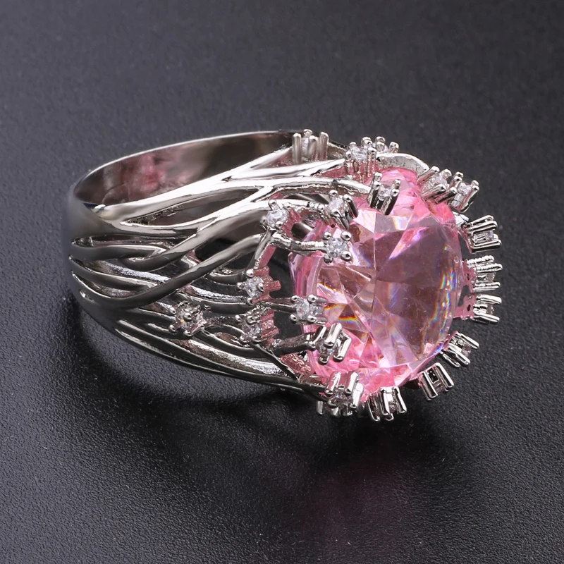 Exquisite Pink Flower Party Rings for Women Ladies Elegant Inlaid Zircon Engagement Fashion Brand Jewelry Bague Femme Gift | Украшения и