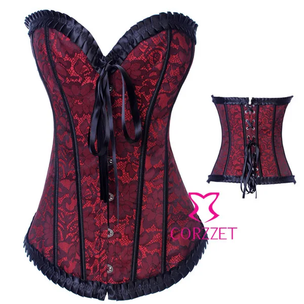 Фантазия цвет красный кружевной атласный корсет для бодибилдинга бюстье и