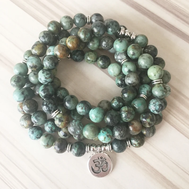 Натуральный Т образный браслет унисекс зеленый камень 108 молитвенная бусина Йога