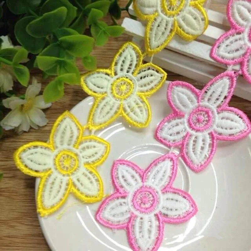 1 Yrd Embroidered 5-petal Star Flower Hollow Out Applique Trim 1136 Pink DIY Craft NEW | Дом и сад