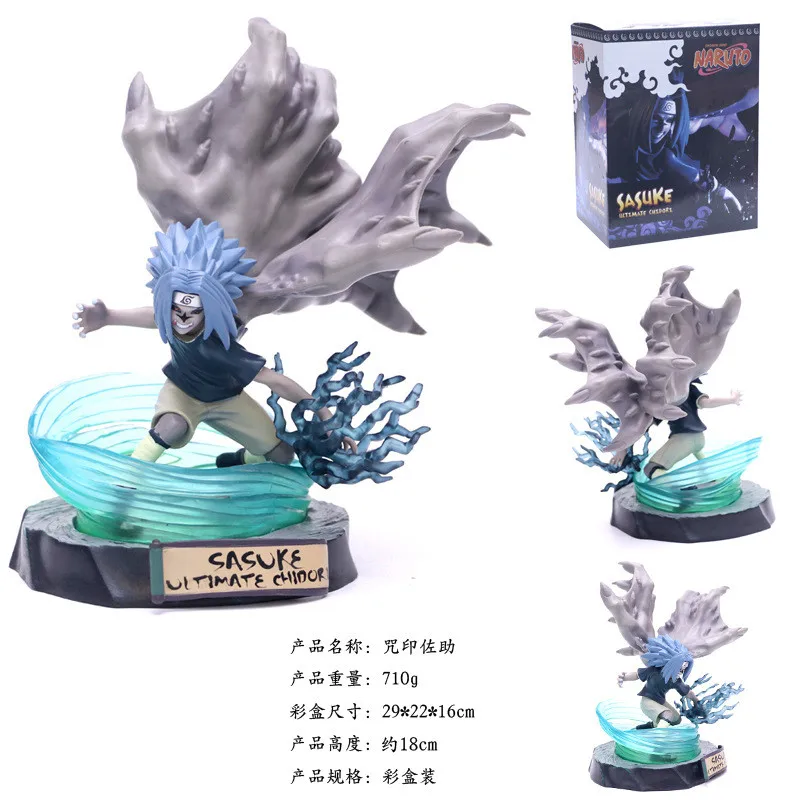 Real Boxed Uchiha Sasuke VS Naruto Susanoo Blue Nirvana Thunder Curse вторая форма ПВХ фигурка Коллекция Модель игрушки 18 см - Цвет: Real Boxed