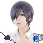 Черный Батлер Kuroshitsuji Небесный Phantomhive короткий Смешанный серый синий термостойкий косплей костюм парик + глазная накладка + кольцо