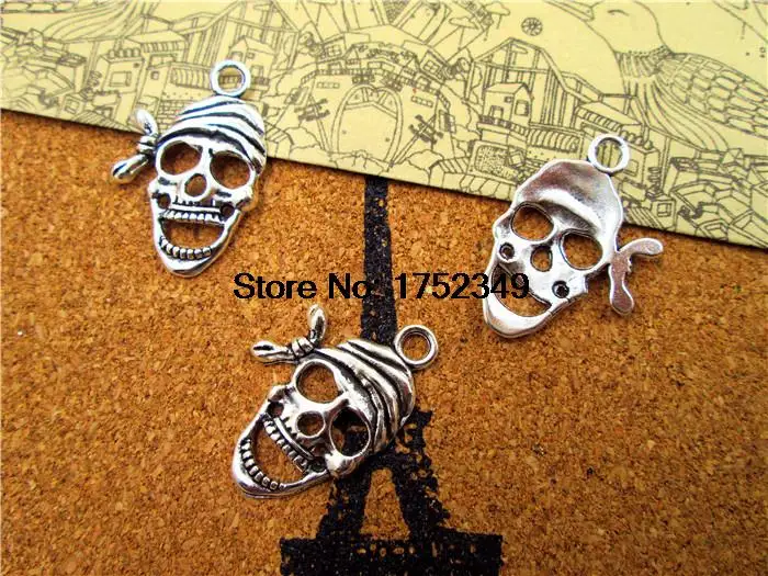 20 шт., подвески в виде черепа, античное тибетское серебро, Пиратская лампа, размеры 28x20 мм