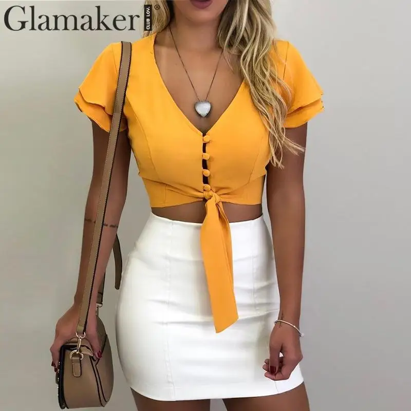Glamaker шифоновый с v-образным вырезом рюшами сексуальный топ на бретелях для женщин