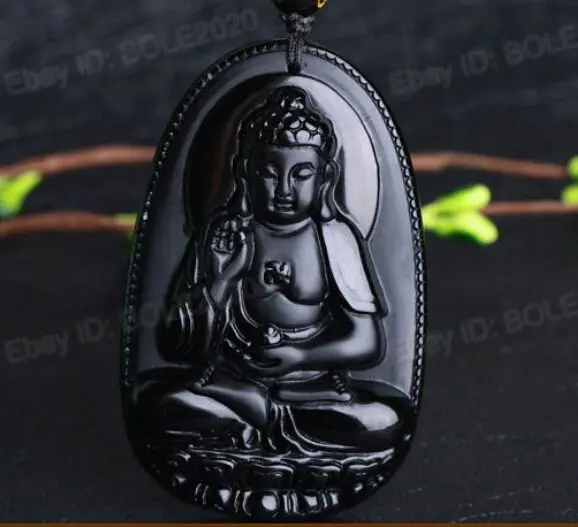 free shipping Chinese Natural Black Obsidian Carved Buddha Lucky Amulet Pendants + Necklace | Украшения и аксессуары