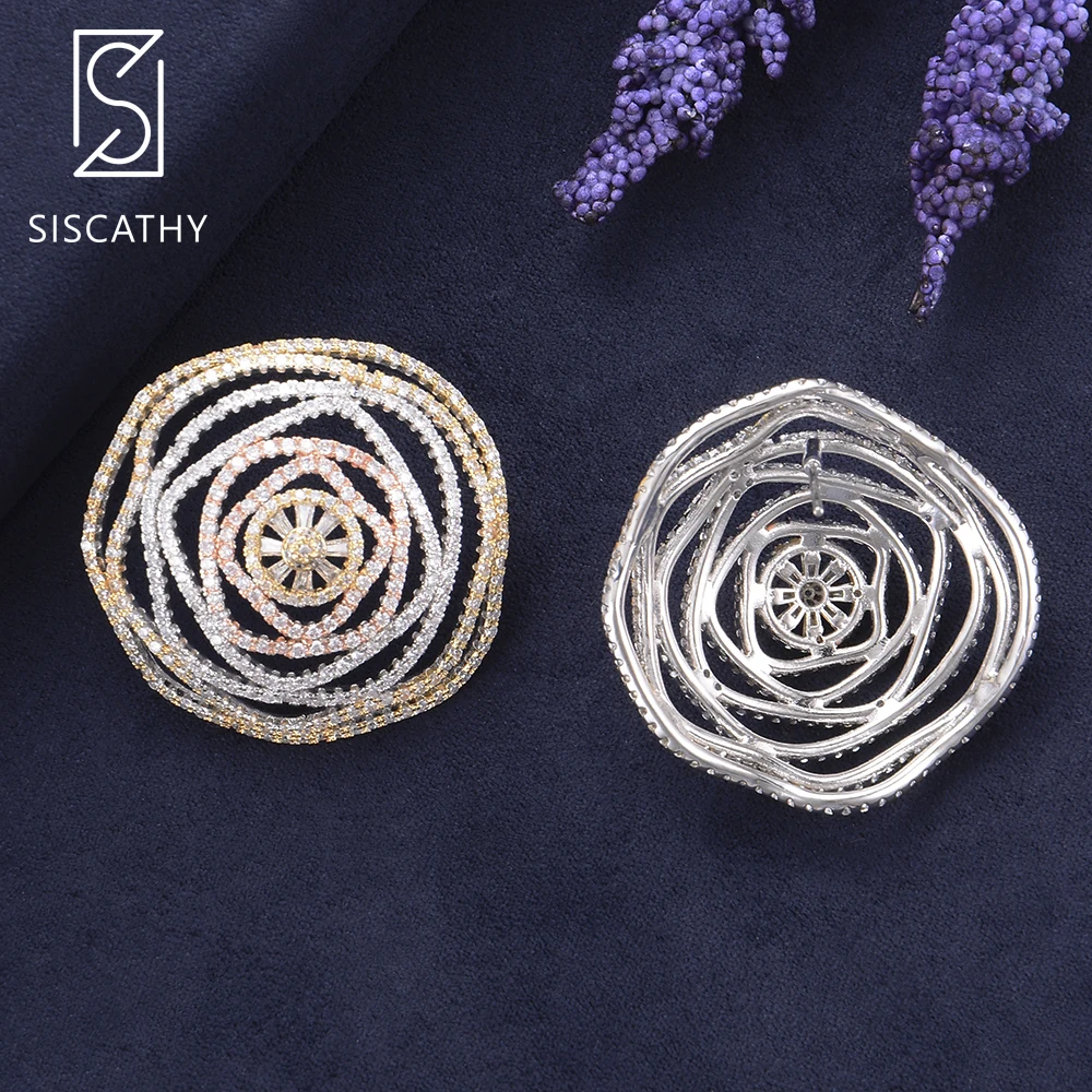 

Luxury Dubai Wedding Jewelry Sets Three Tones Mixed Cubic Zirconia Geometric Stud Earrings Opening Ring Jewelry Set For Women