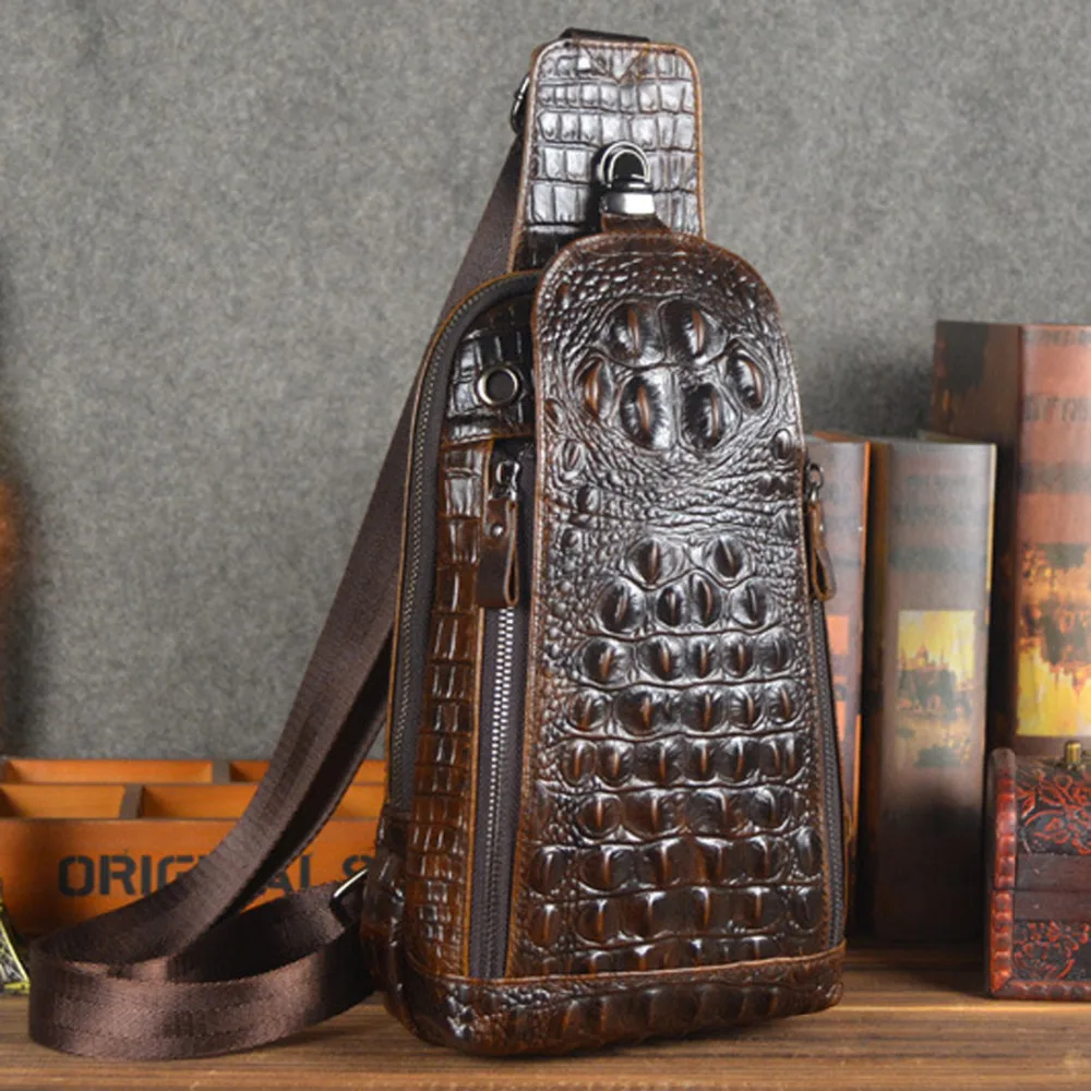 Высокое качество натуральной кожи Для мужчин слинг рюкзак сумка крокодил узор
