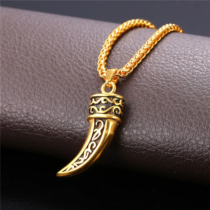 G панк-рок стиль волчий Клык Европейское винтажное ожерелье с кулоном Мужская
