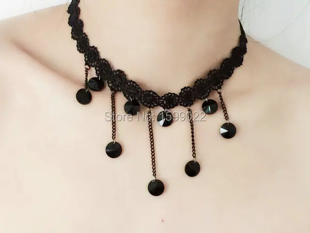 Женское колье с кружевом и татуировкой черное|tattoo choker|tassel necklacebeaded tassel necklace |