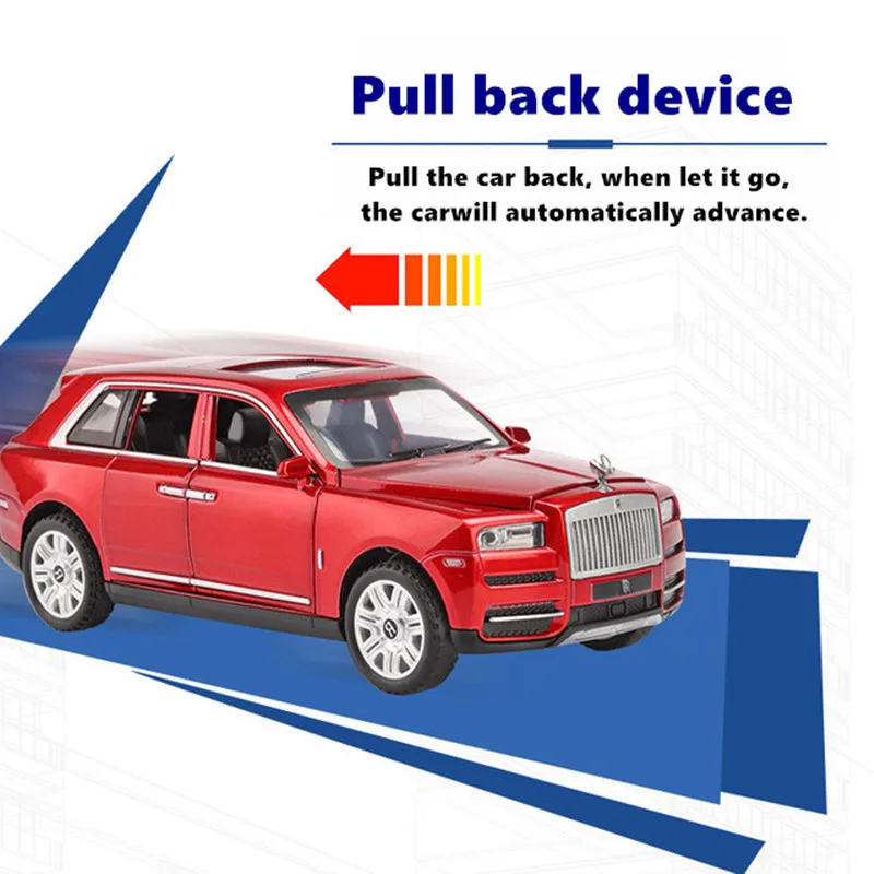 

1:32 Diecast Scale toy Car Rolls Royce Cullinan Models 7 Openable Doors Metal Model Sound And Light Pull Back SUV Toys for kids