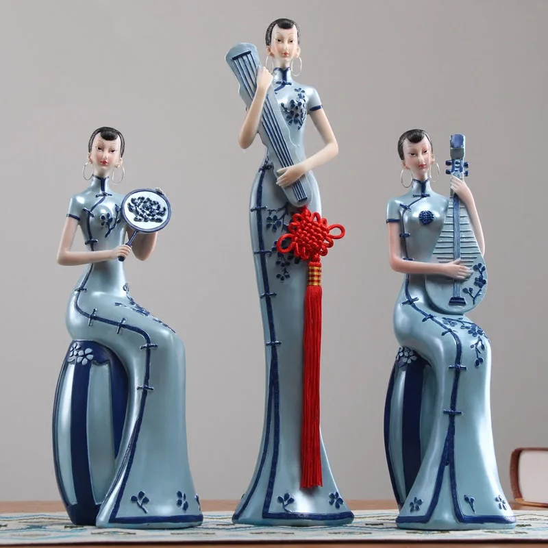 Высокая Класс Смола классическое Ципао леди статуэтки home decor ремесел украшения