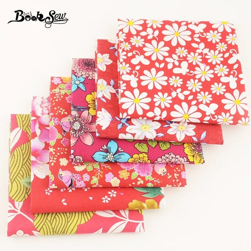 Booksew 100% хлопчатобумажная Поплиновая ткань серия цветов дизайн 6 шт./лот красная