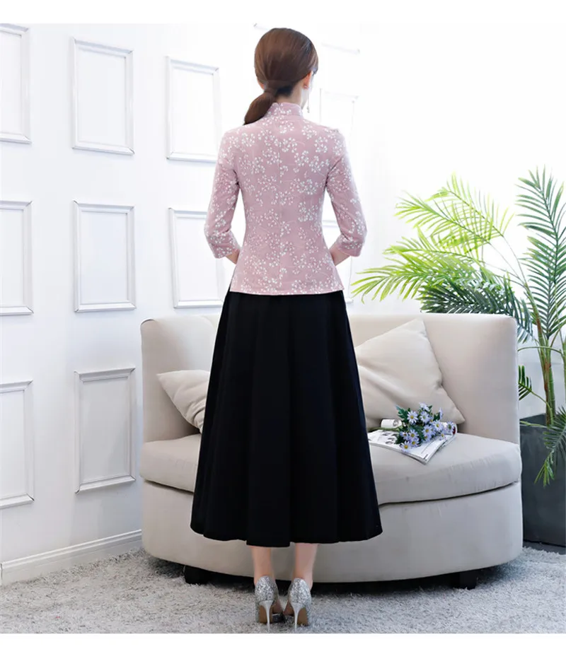 Осенние Топы Cheongsam, повседневные традиционные китайские топы, весенне-летний костюм с рукавами три четверти, фиолетовые Топы