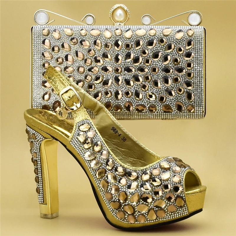 New Italian Designer Shoes and Bags Matching Set Decorated with Rhinestone Ladies Shoes and Bag Set for Party in Women