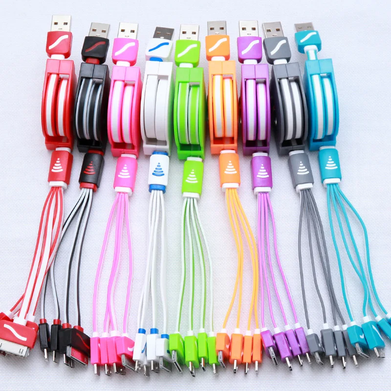 Мульти зарядное устройство кабель Выдвижной USB 3 0 8Pin Micro 4in1 зарядный для iPhone 4 4S 5s 6