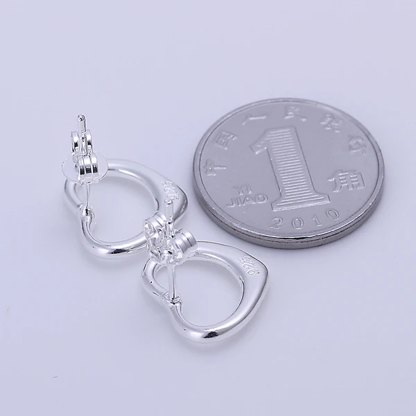Fashion jewelry love M925 sterling Silver color Foreign trade heart shape earrings E099 | Украшения и аксессуары
