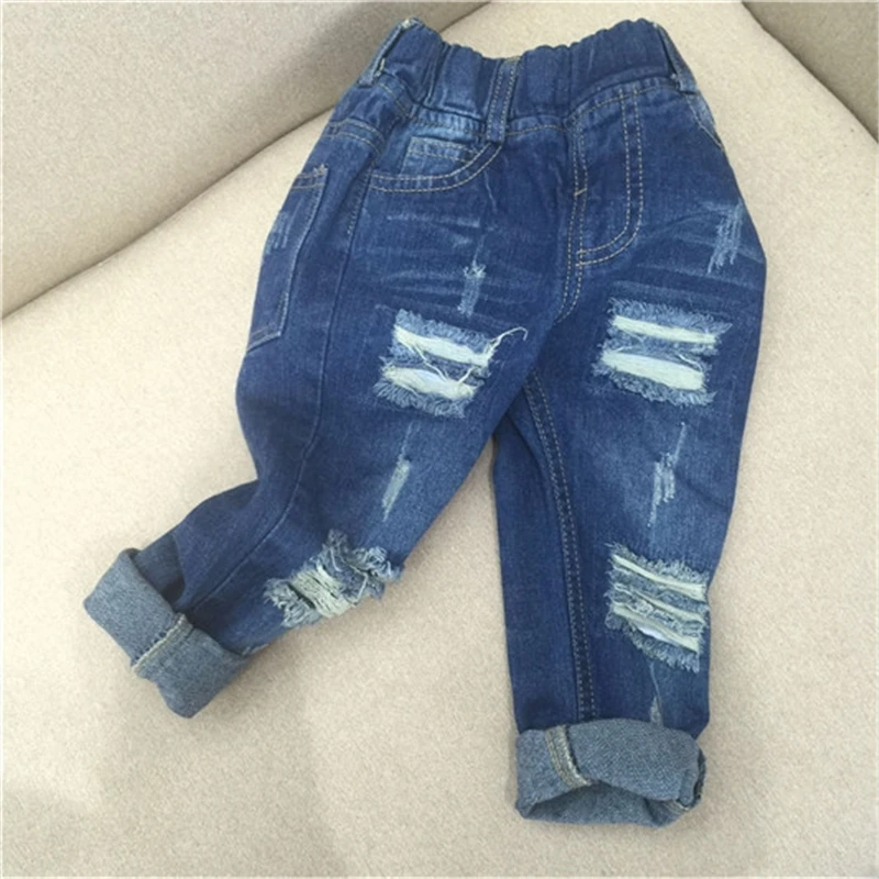 2018 детская одежда рваные джинсы для девочек весна лето осень стильные джинсовые