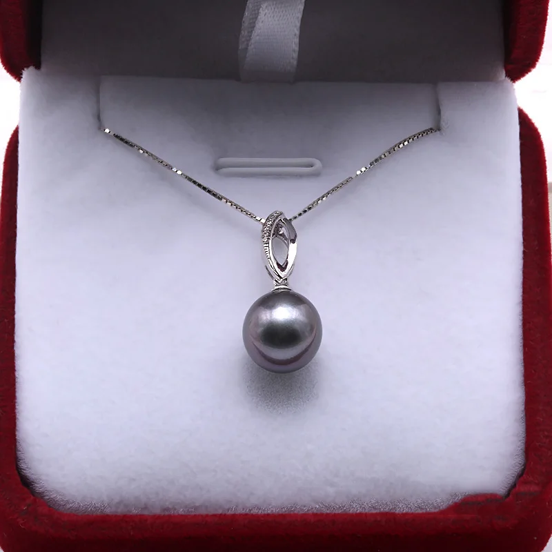 JYX изысканный 9,5 мм Черный Тайский жемчуг Южное море культивированный кулон в 925 пробы Серебряный 18 дюйм(ов