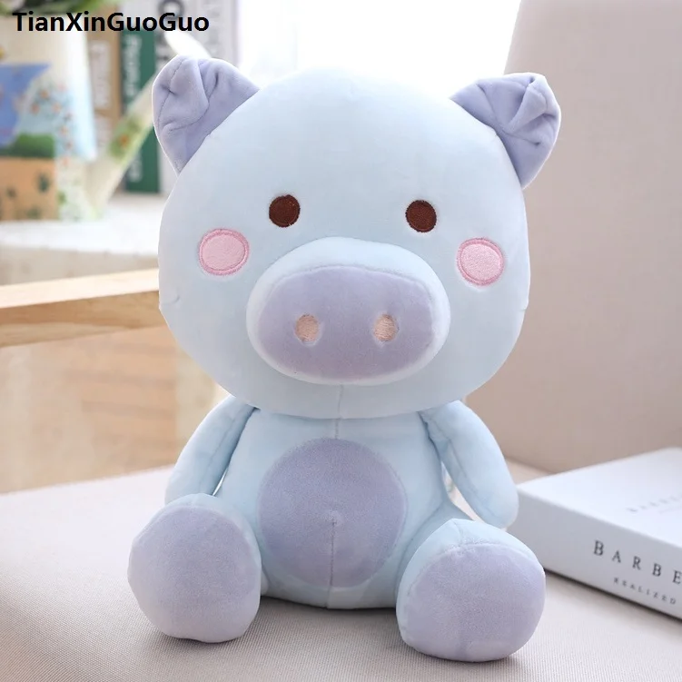 Милая мультяшная свинка около 22 см хлопок синяя плюшевая игрушка мягкая кукла