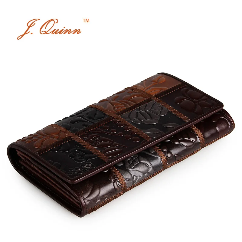 

J.Quinn Trifold Women Clutch Wallets Genuine Leather Grain Ladies Wallet Evening Purse 11 Cards 3 Photo ID Holder for Womens New