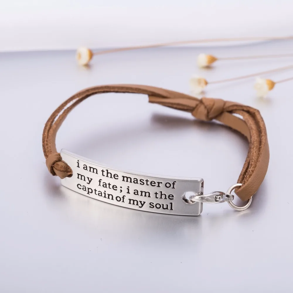 Кожаный браслет Teamer 3 цвета с гравировкой Я мастер моей судьбы/вдохновляющий