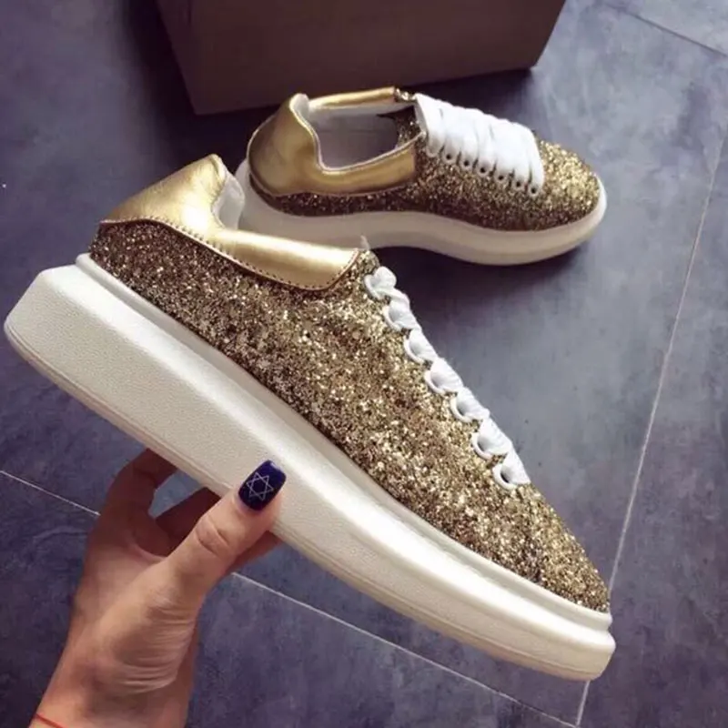 Sapatos femininos; женские кроссовки; стразы; обувь из воловьей кожи; Новинка года; кожаная повседневная обувь с подкладкой из овчины; спортивная мужская обувь - Цвет: 4-Gold