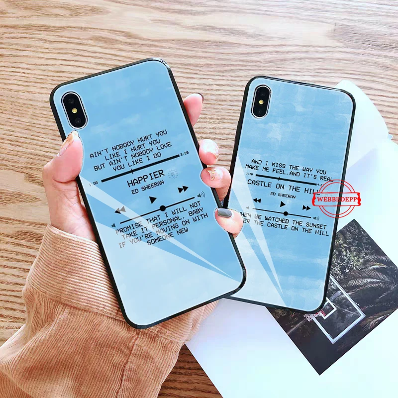 

Ed Sheeran Lyrics Pictures Diy Glass Phone Case for Apple iPhone 11 Pro X XS Max 6 6S 7 8 Plus 5 5S SE