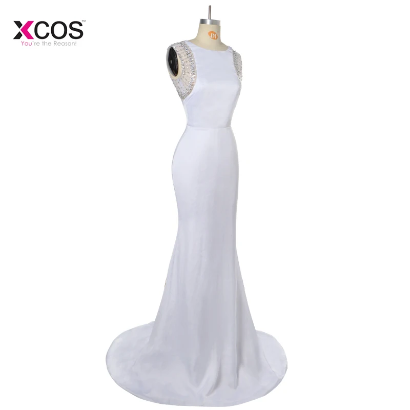 Скромное белое платье для выпускного вечера с русалочкой 2018 длинное прозрачное